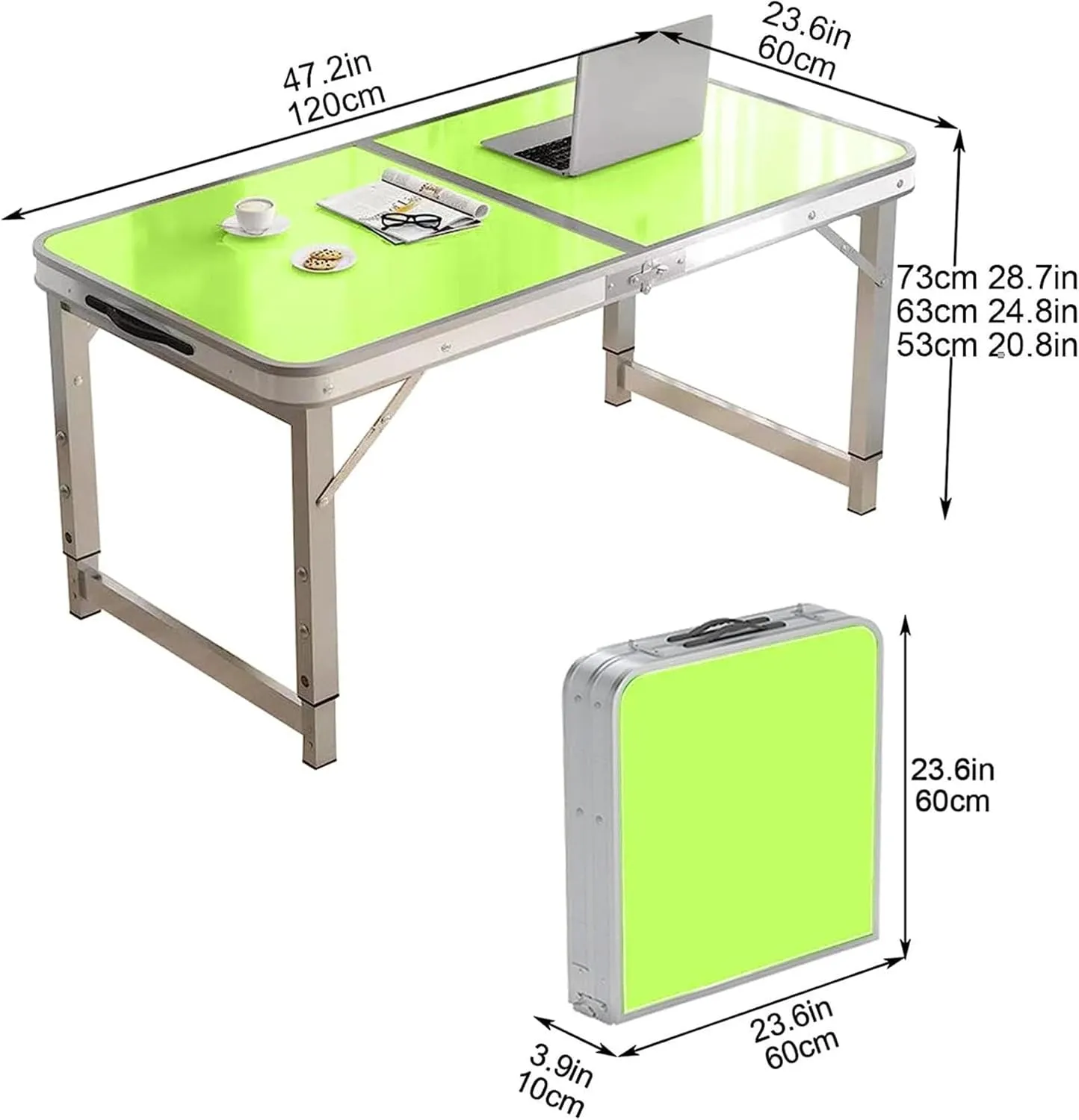 Camping Tables Folding Aluminum Table with Handle Desktop Height Adjustable Portable Trestle Table for Outdoor Market Beach Garden BBQ,Waterproof