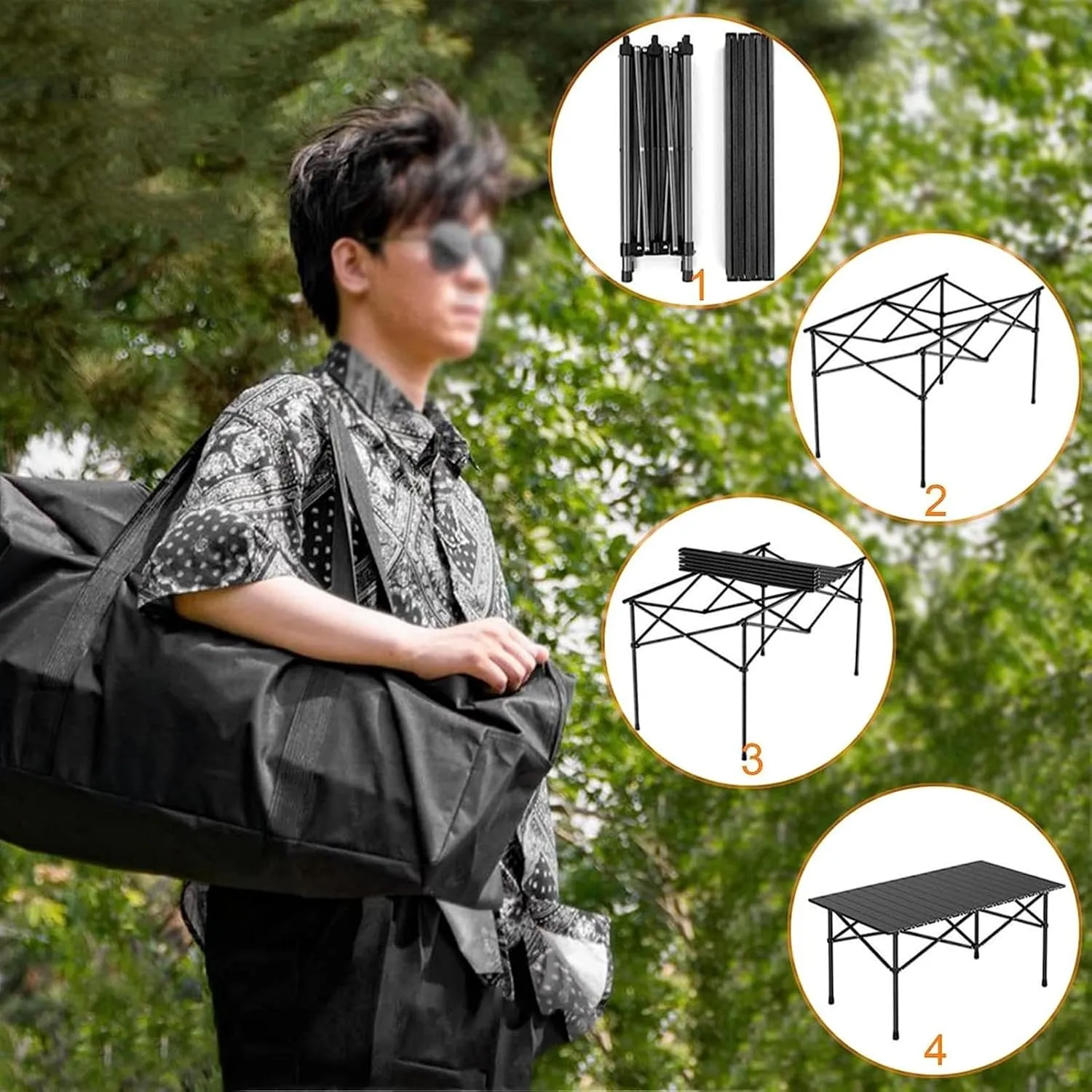 Camping Tables Folding Table for Outdoor Camp BBQ Fishing with Aluminum Roll up Table Top,Portable Lightweight Table and Chairs Set