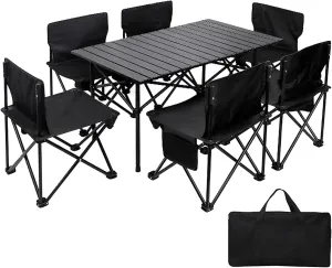 Camping Tables Folding Table for Outdoor Camp BBQ Fishing with Aluminum Roll up Table Top,Portable Lightweight Table and Chairs Set