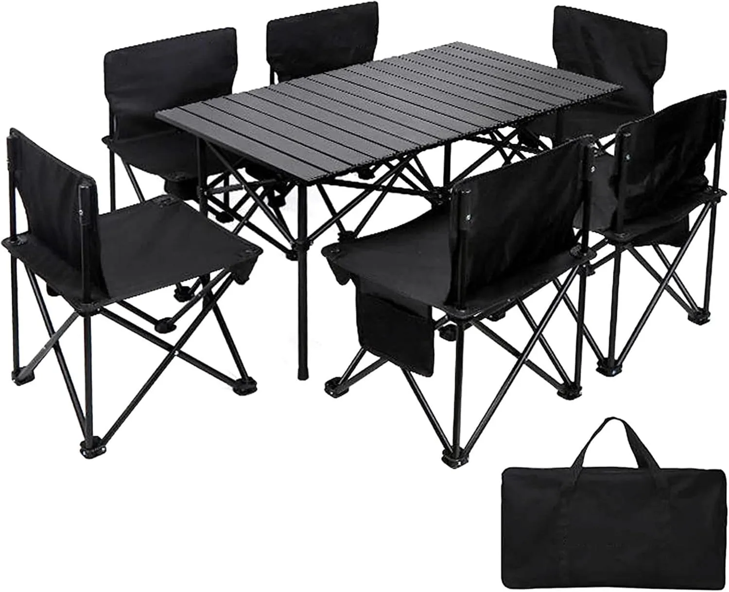 Camping Tables Folding Table for Outdoor Camp BBQ Fishing with Aluminum Roll up Table Top,Portable Lightweight Table and Chairs Set