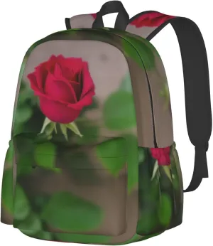 Candles And Roses Backpack Print Shoulder Canvas Bag Travel Large Capacity Casual Daypack With Side Pockets