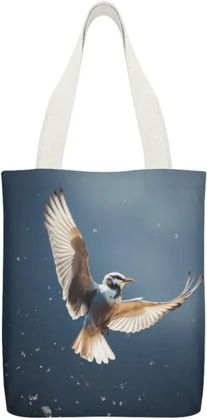 Canvas Tote Bags Bird Migration Print Reusable Grocery Bag Lightweight Shopping Handbag with Internal Pocket Double-sided Pattern