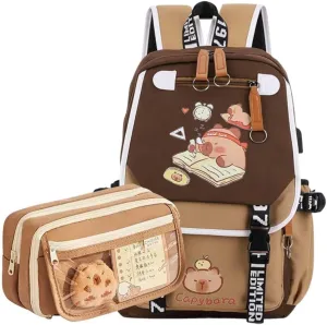 Capybara Backpack Kawaii Backpack Cute Cartoon Capybara Bag With Flap