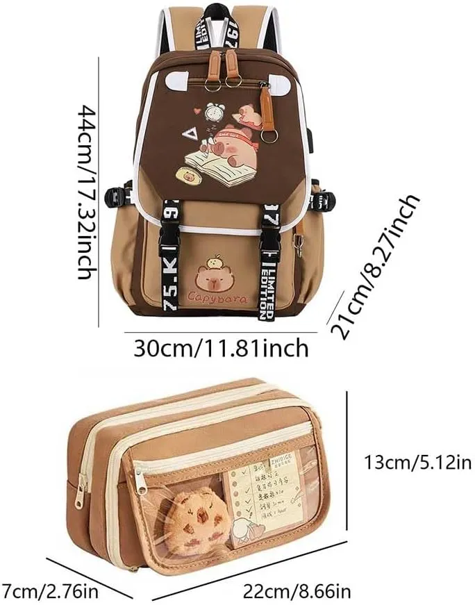 Capybara Backpack Kawaii Backpack Cute Cartoon Capybara Bag With Flap