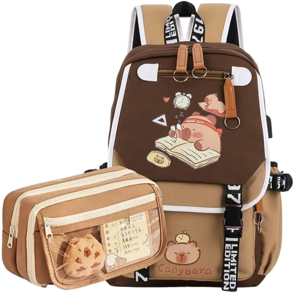 Capybara Backpack Kawaii Backpack Cute Cartoon Capybara Bag With Flap