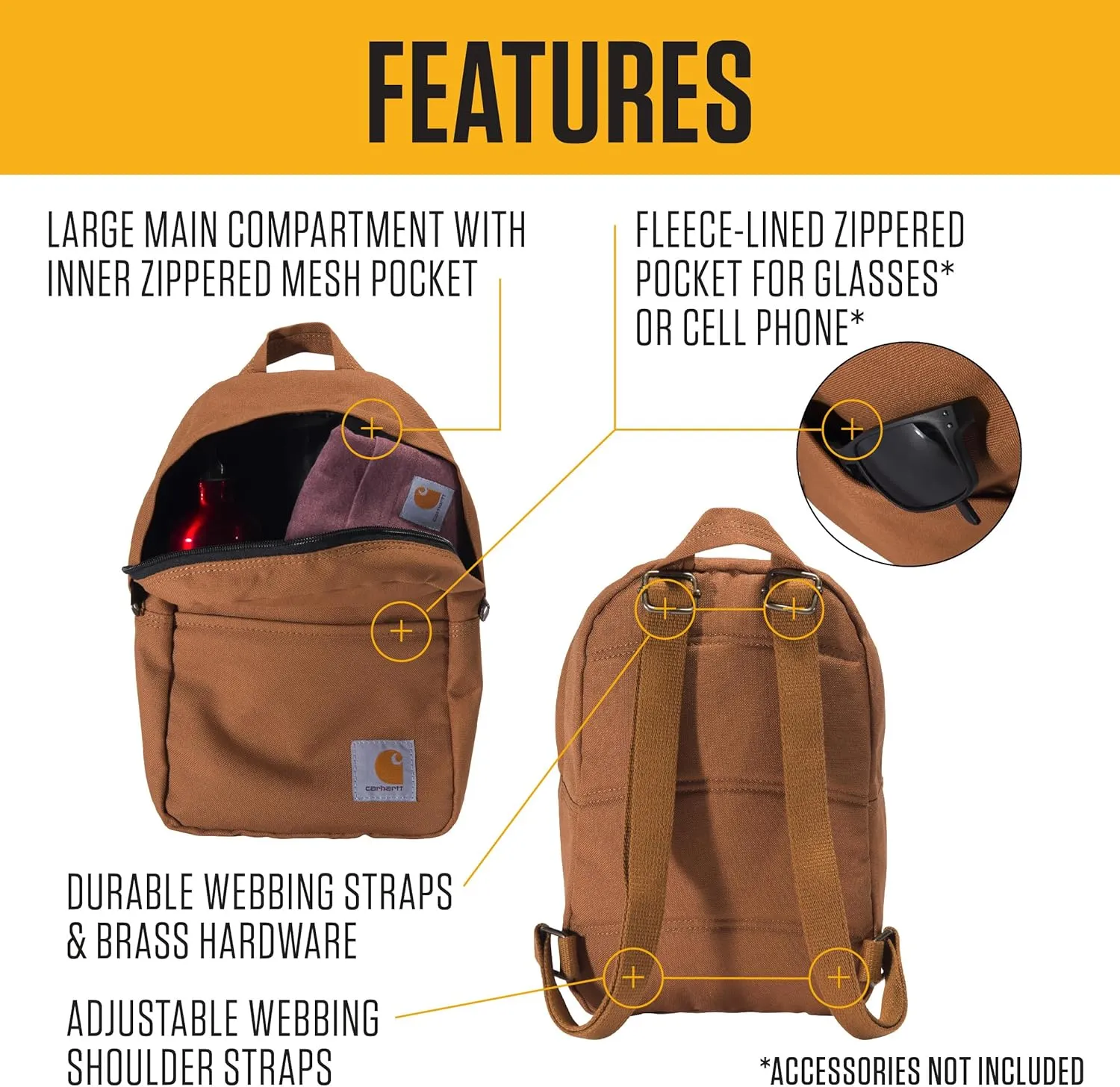 Carhartt Classic Mini Backpack, Durable, Water-Resistant Backpack with Adjustable Shoulder Straps, Port