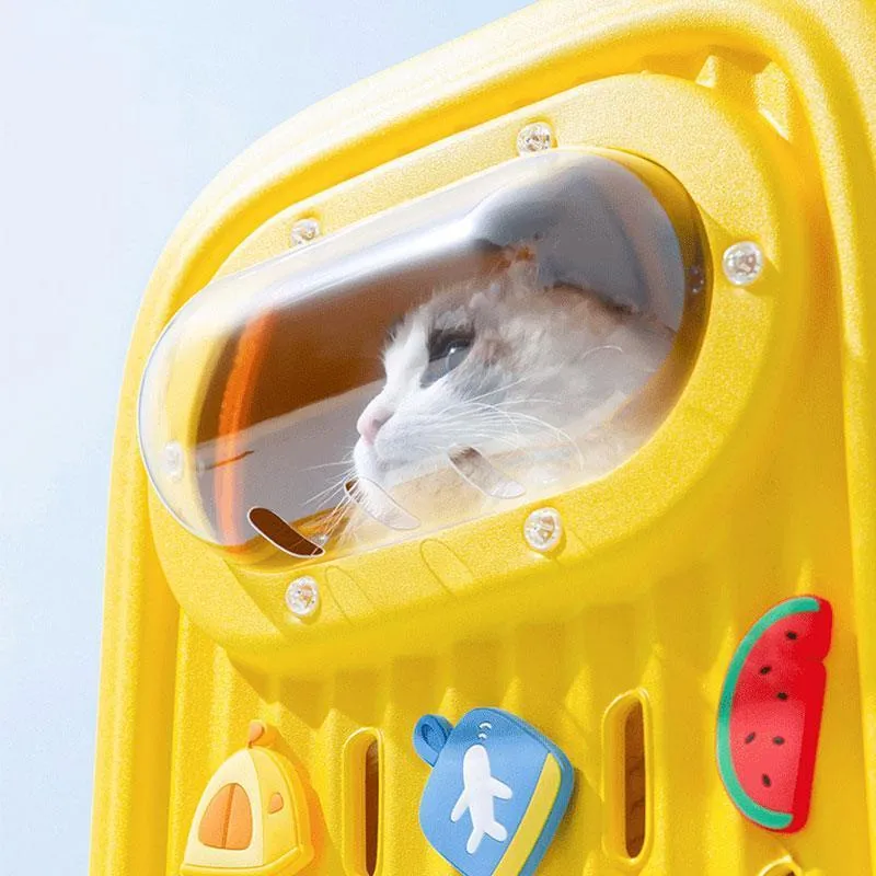 Cartoon Cat Carrier Backpack Large Yellow Pet Bag