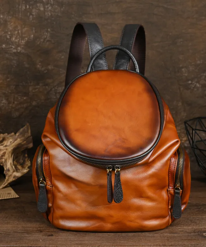 Casual Retro Yellow Large Capacity Calf Leather Backpack Bag