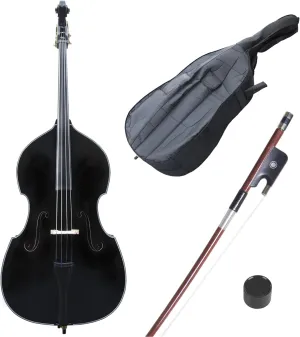 Cecilio CDB Size 4/4 Black Upright Double Bass with an Adjustable Bridge, Bow, Rosin, and Gig Bag