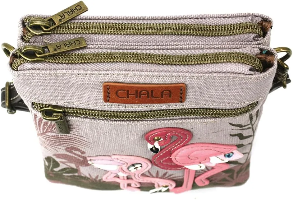 CHALA Double Pocket Xbody Women RFID Protected Canvas Crossody Purse with Adjustable Strap