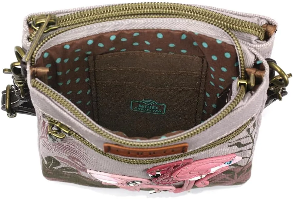 CHALA Double Pocket Xbody Women RFID Protected Canvas Crossody Purse with Adjustable Strap