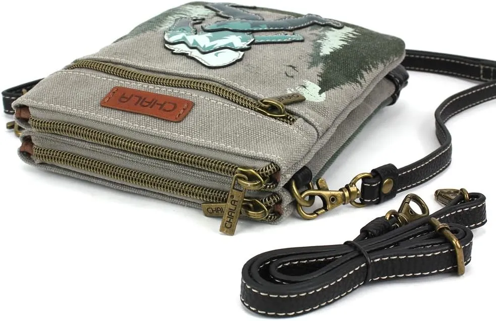 CHALA Double Pocket Xbody Women RFID Protected Canvas Crossody Purse with Adjustable Strap