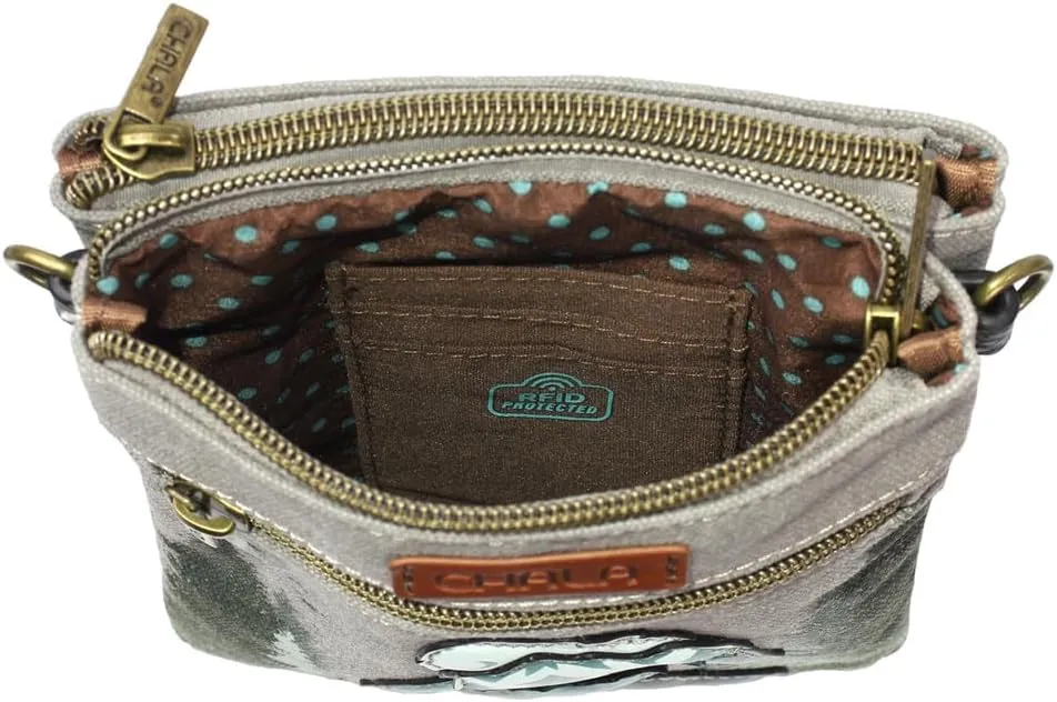 CHALA Double Pocket Xbody Women RFID Protected Canvas Crossody Purse with Adjustable Strap