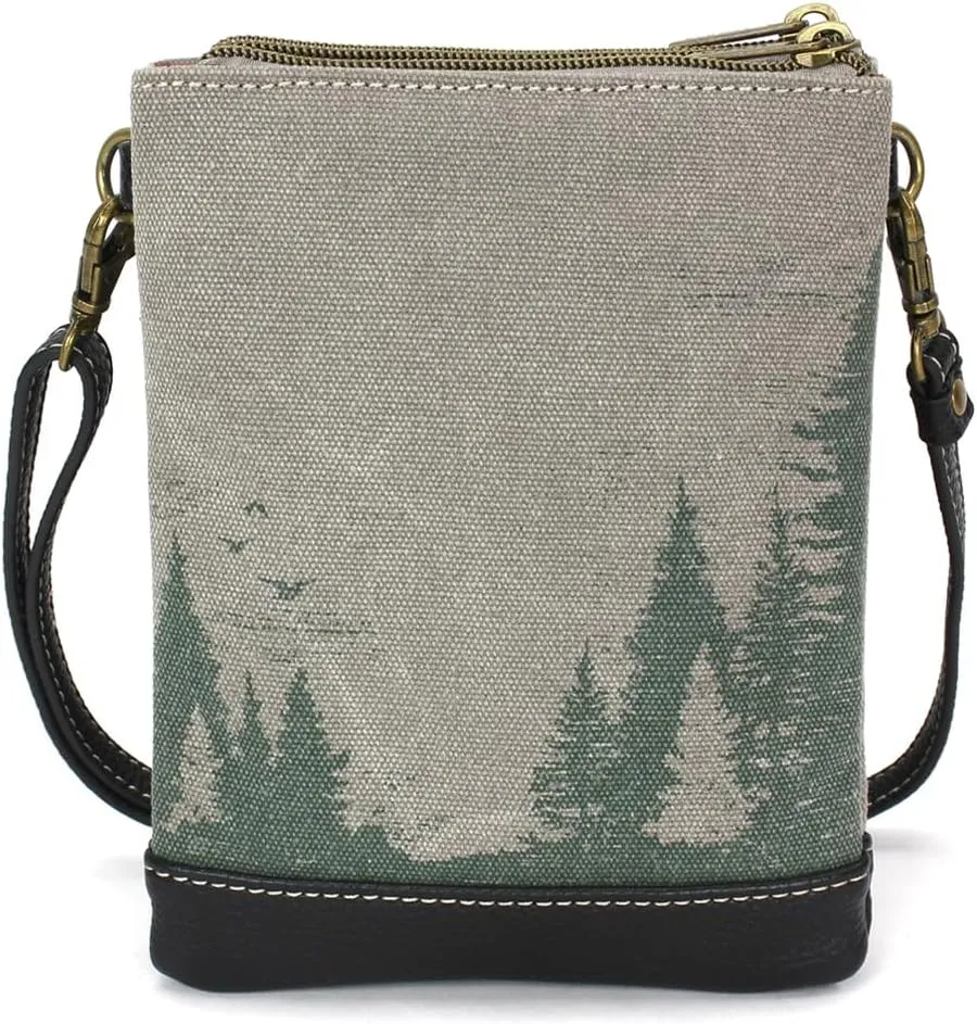CHALA Double Pocket Xbody Women RFID Protected Canvas Crossody Purse with Adjustable Strap