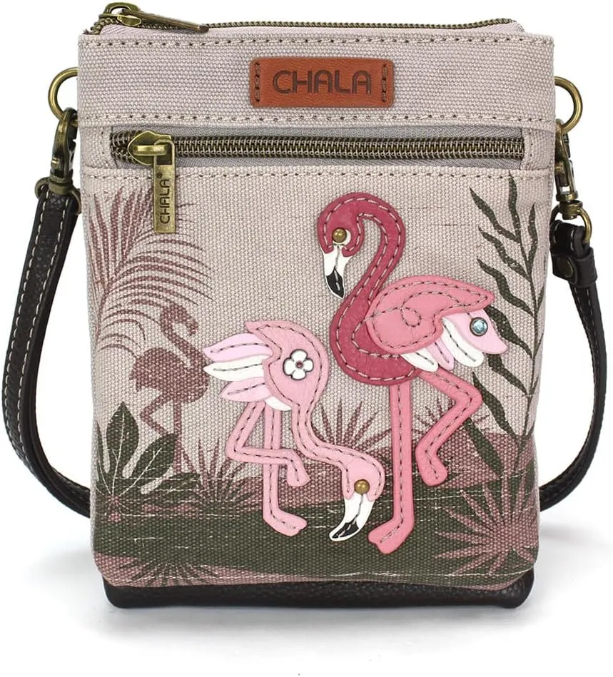 CHALA Double Pocket Xbody Women RFID Protected Canvas Crossody Purse with Adjustable Strap