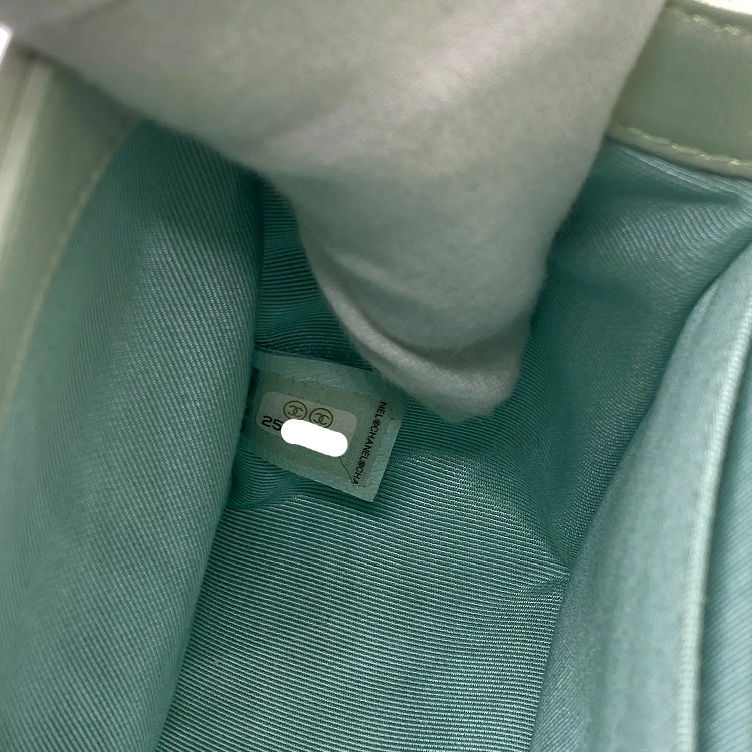 Chanel Medium Boy Flap in Iridescent Green Lambskin Chevron Quilted with Sliver Hardware