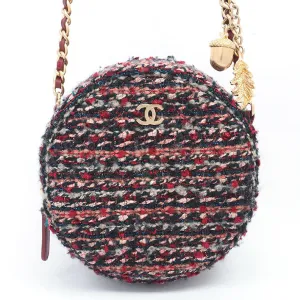 Chanel Round Tweed Shoulder Bag Crossbody Bag Acorn Motif Chain