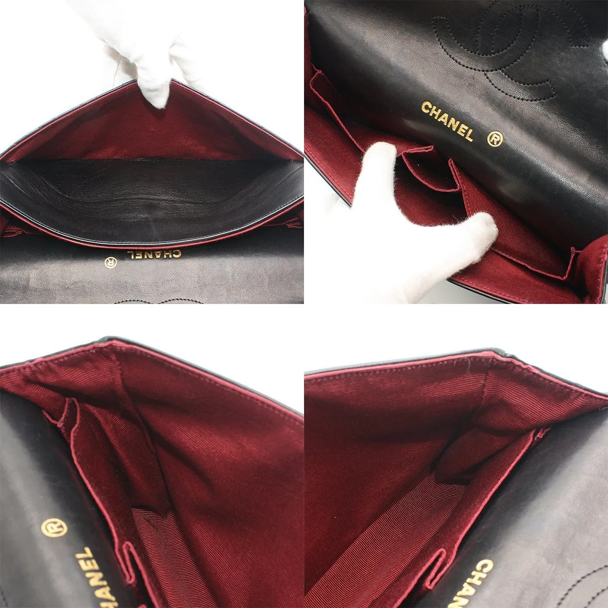 Chanel Vintage Double Flap Chain Shoulder Bag Black Lambskin