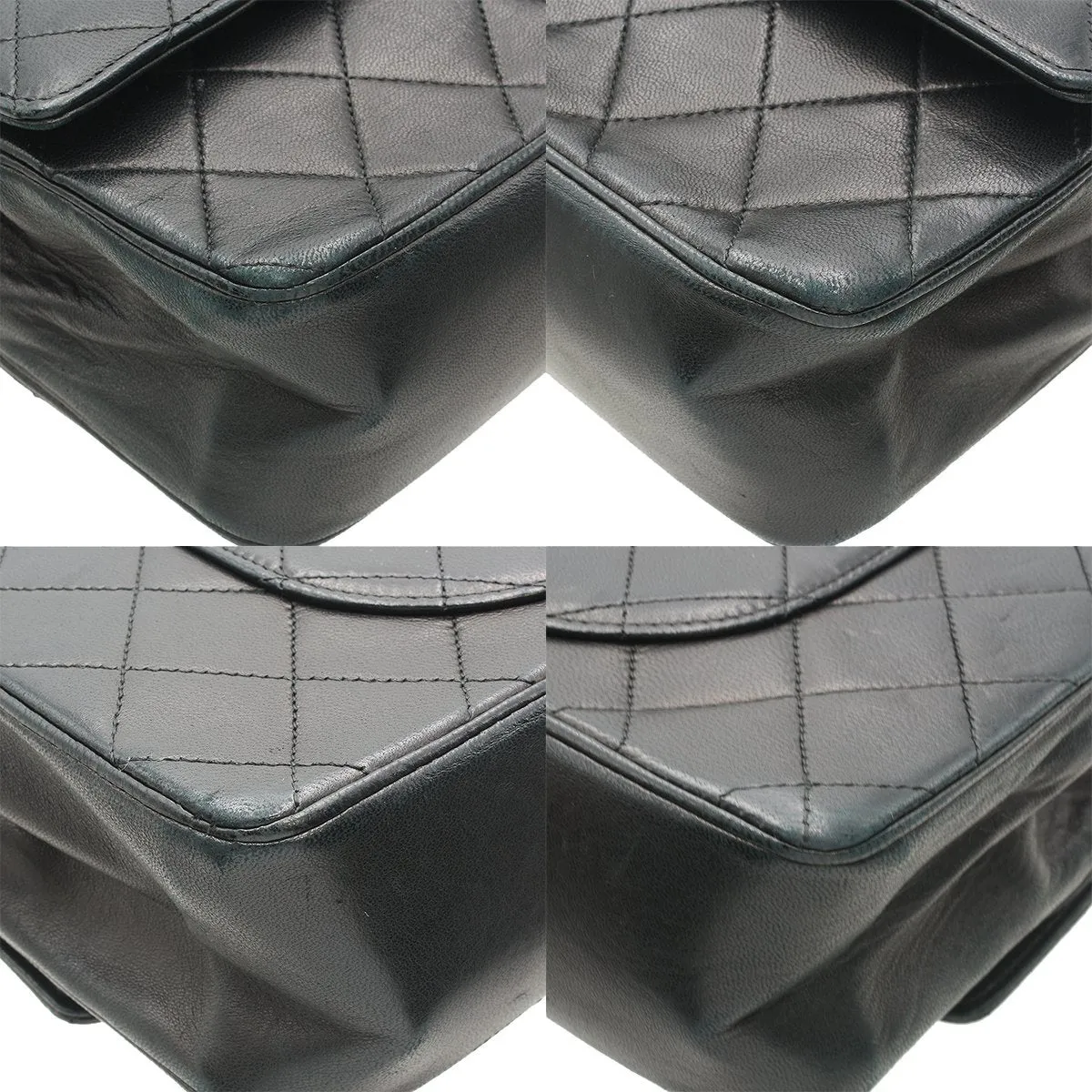 Chanel Vintage Double Flap Chain Shoulder Bag Black Lambskin