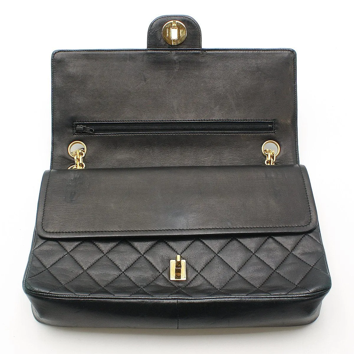 Chanel Vintage Double Flap Chain Shoulder Bag Black Lambskin