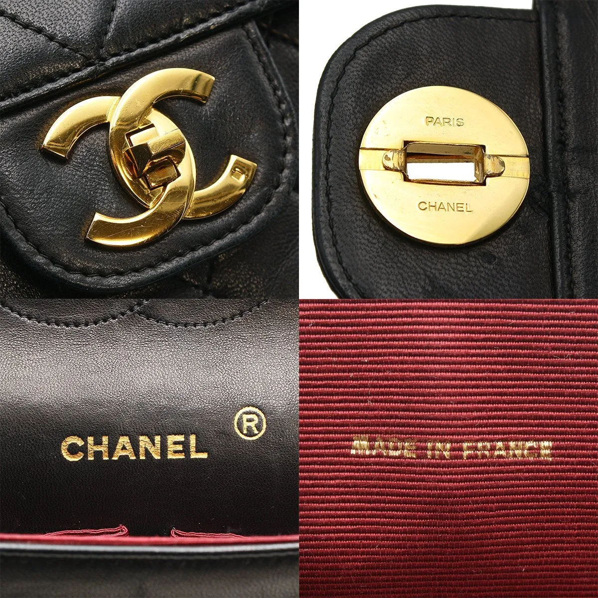Chanel Vintage Double Flap Chain Shoulder Bag Black Lambskin