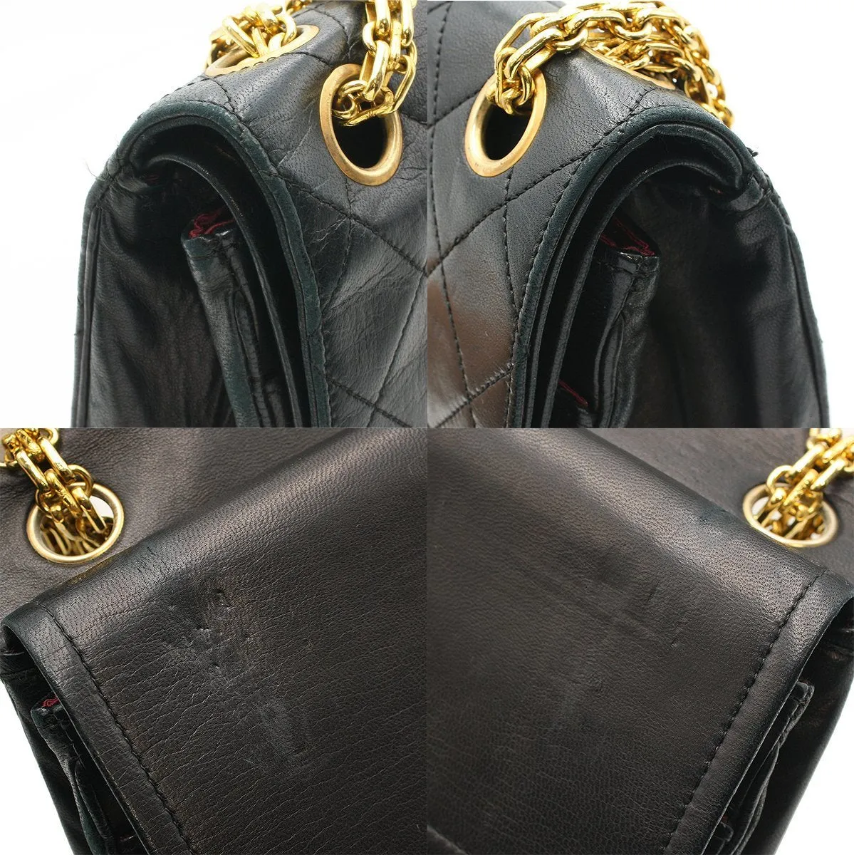 Chanel Vintage Double Flap Chain Shoulder Bag Black Lambskin