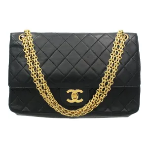 Chanel Vintage Double Flap Chain Shoulder Bag Black Lambskin