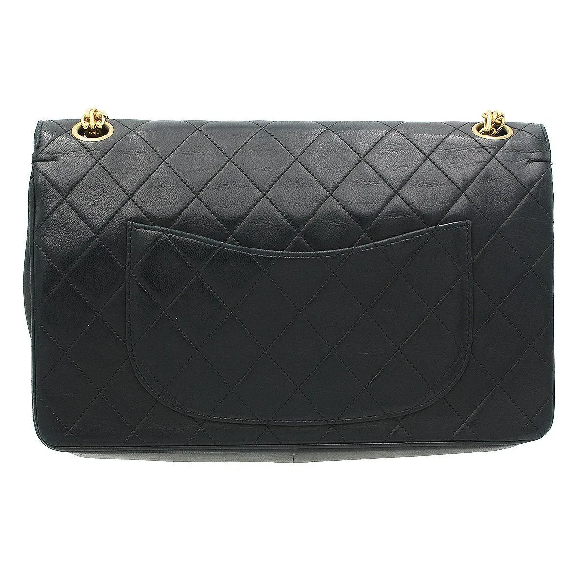 Chanel Vintage Double Flap Chain Shoulder Bag Black Lambskin