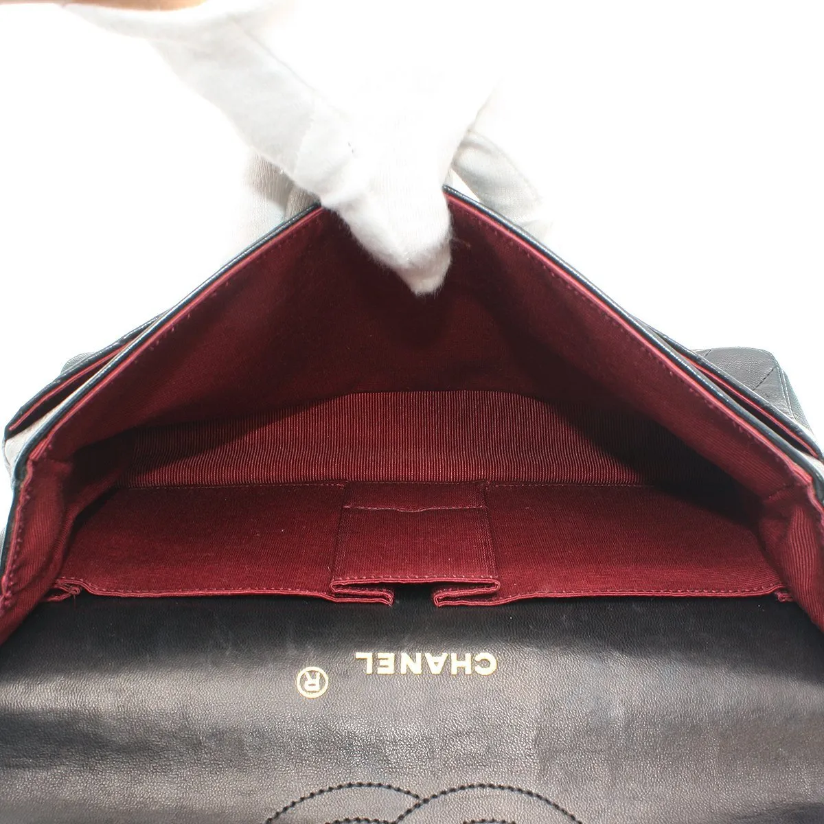 Chanel Vintage Double Flap Chain Shoulder Bag Black Lambskin
