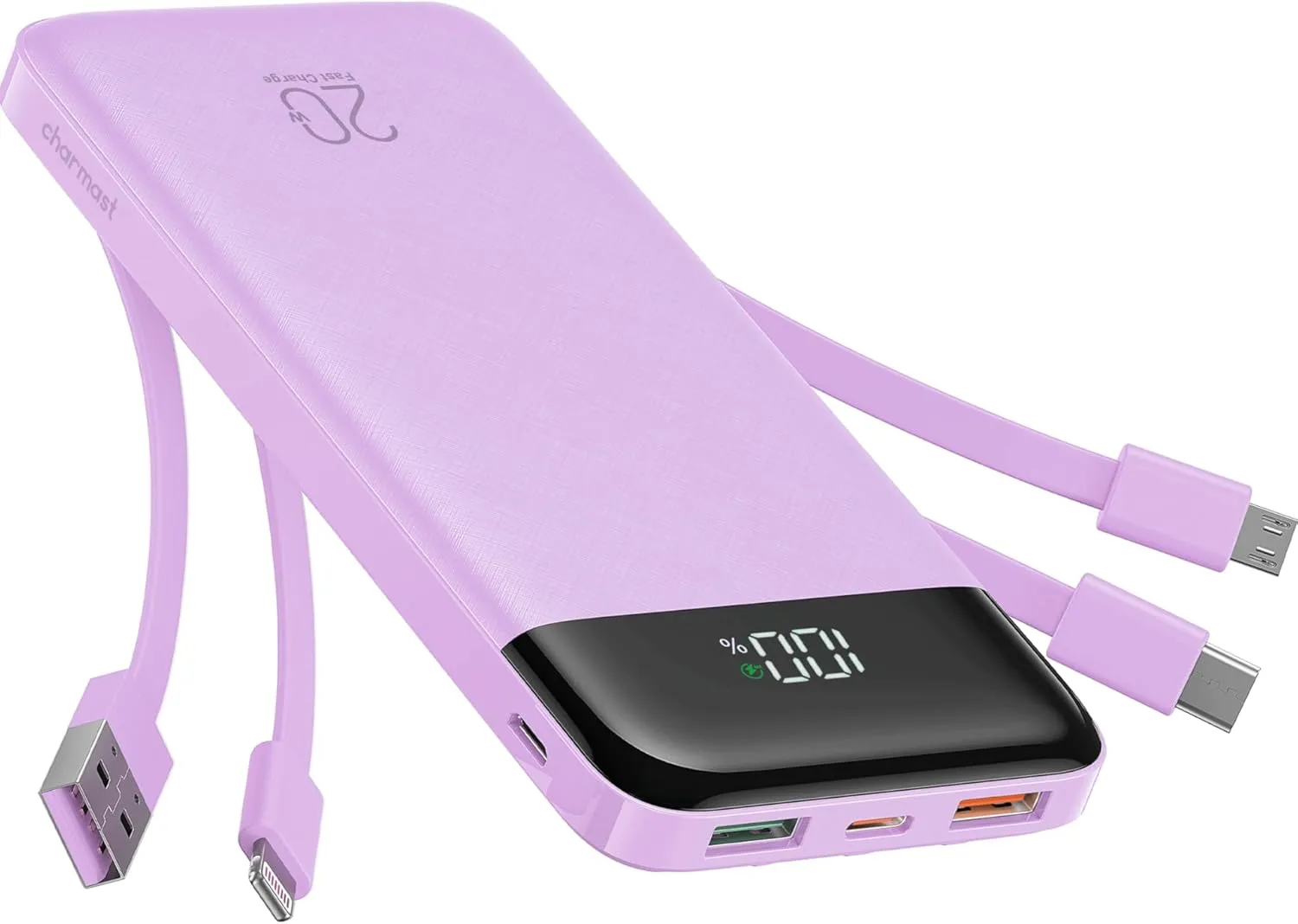 Charmast 20000mAh Portable Charger with 4 Built-in Cables & 6 Outputs, 20W Power Bank Fast Charging - USB C External Battery Pack for iPhone 16 15 14, Android, iPad, Tablet & More (Travel Essential)