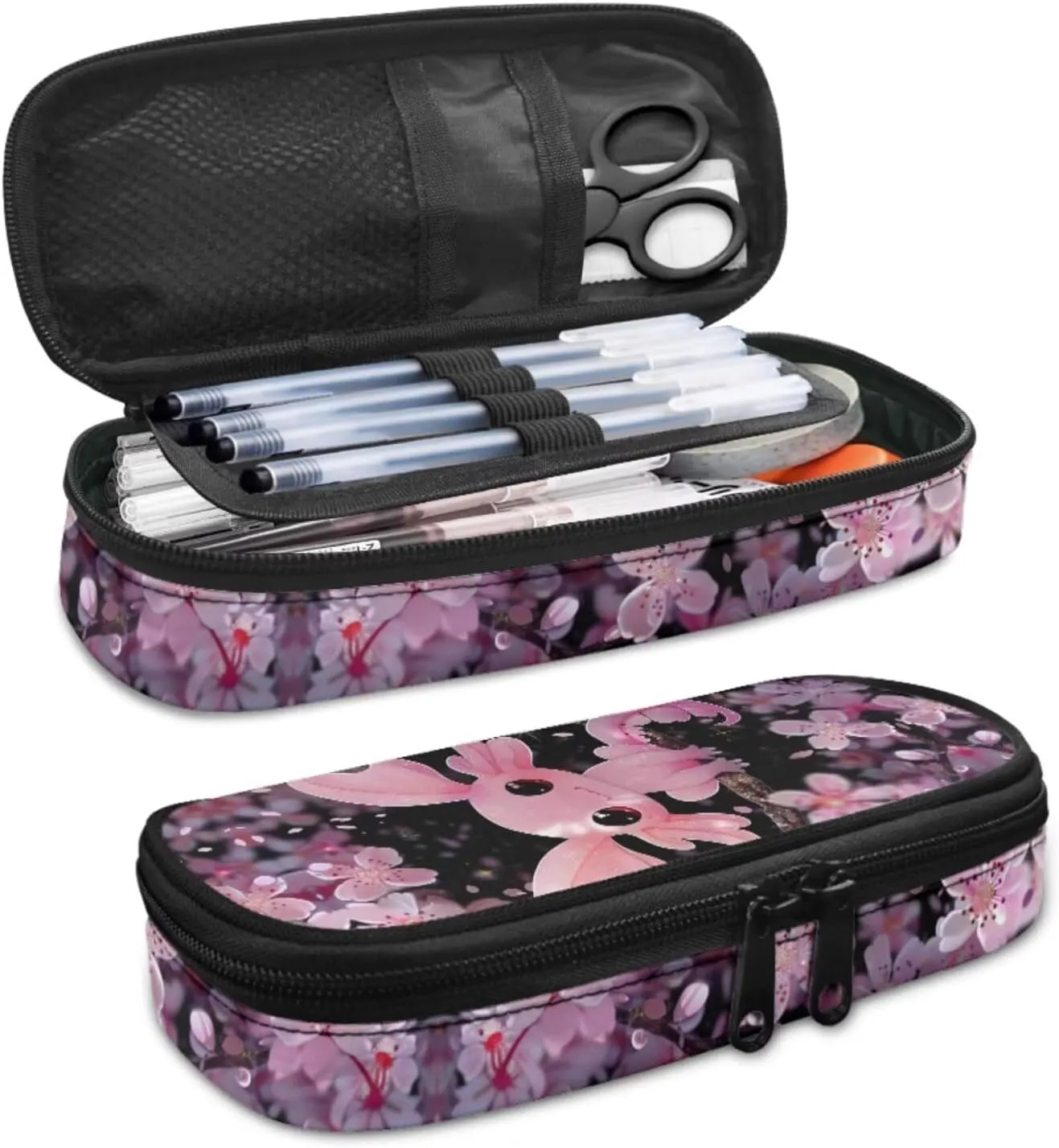 Cherry Blossom Bookbag and Lunch Box Set for Girls Salamander Backpack for Girls Boys Bookbag with Lunch Box Pencil bag for Elementary Middle School Bags Travel Back Packs