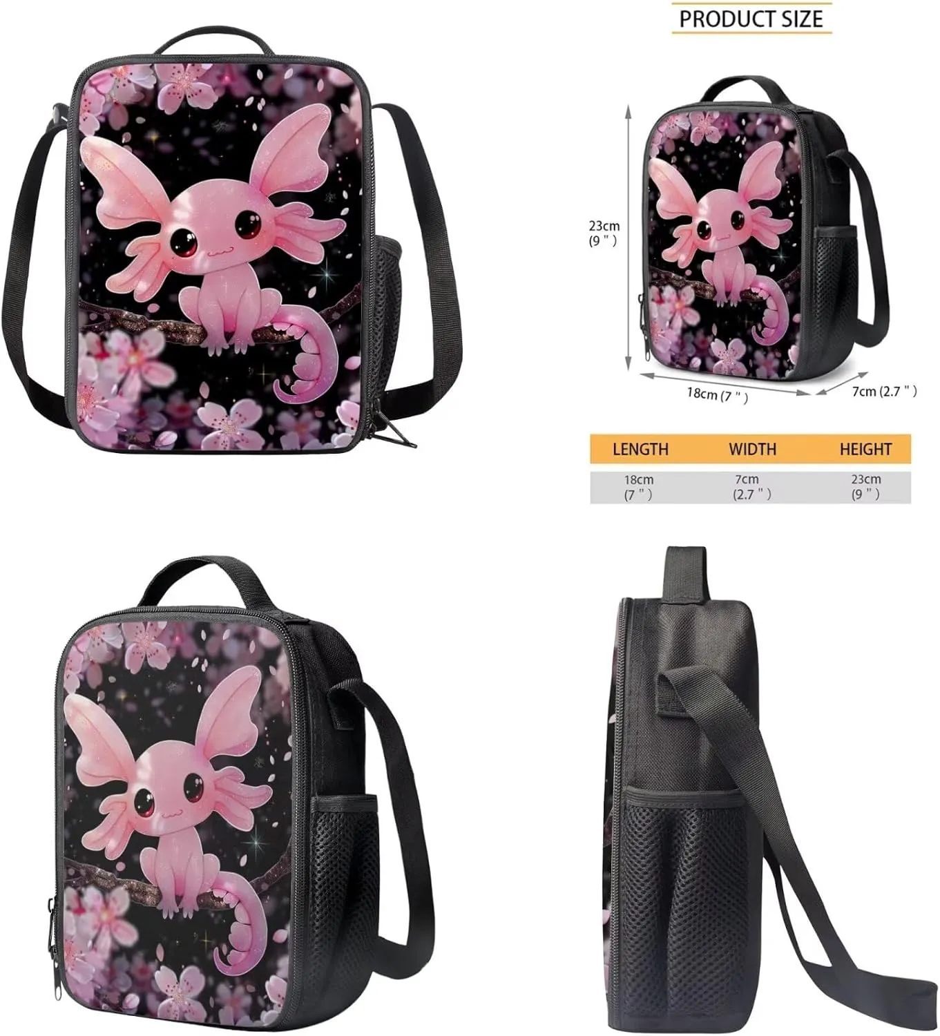 Cherry Blossom Bookbag and Lunch Box Set for Girls Salamander Backpack for Girls Boys Bookbag with Lunch Box Pencil bag for Elementary Middle School Bags Travel Back Packs