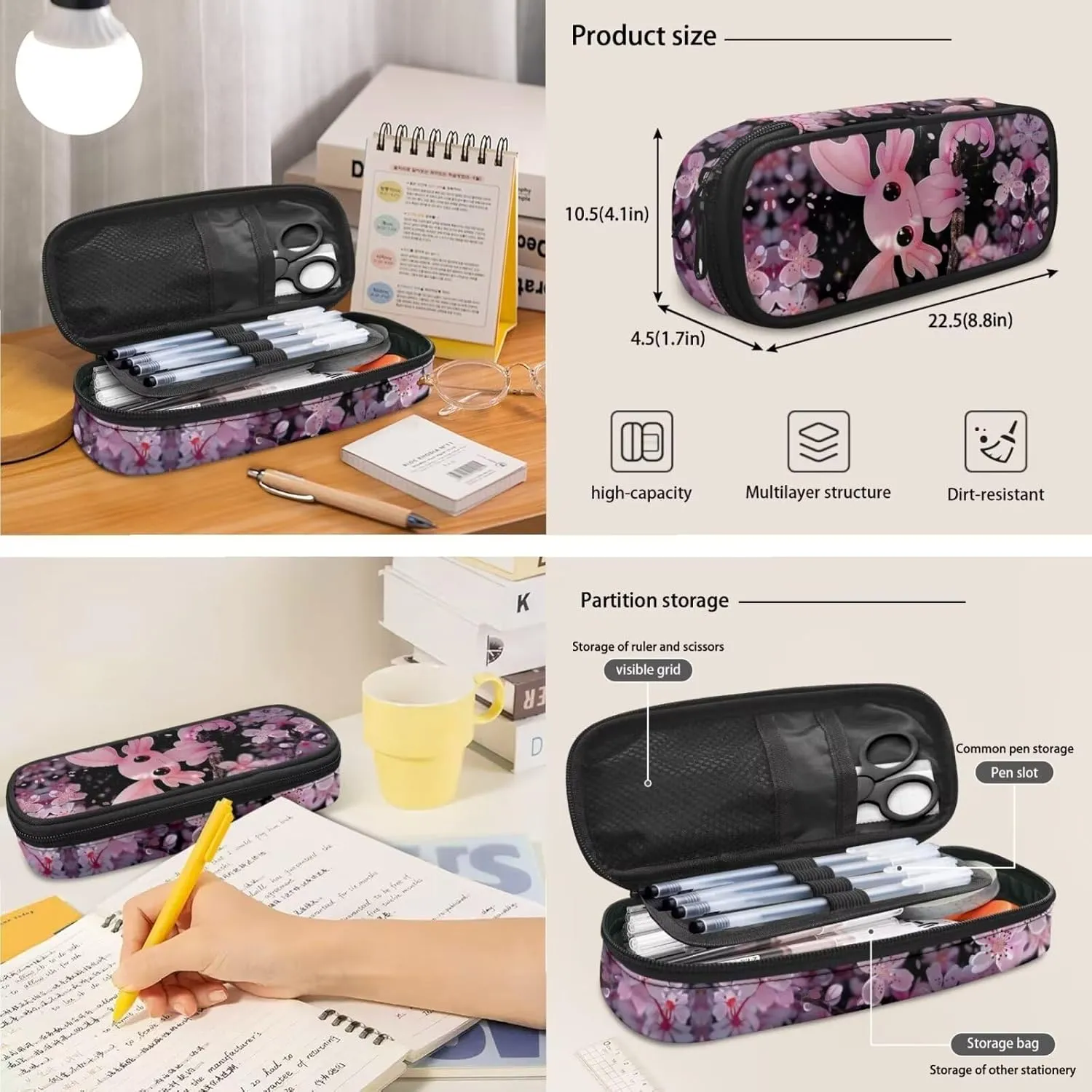 Cherry Blossom Bookbag and Lunch Box Set for Girls Salamander Backpack for Girls Boys Bookbag with Lunch Box Pencil bag for Elementary Middle School Bags Travel Back Packs