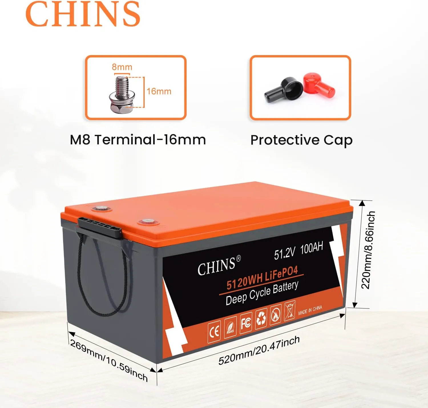 CHINS 48V 100Ah Lithium Golf Cart Battery, Includes 48V 18A Charger, Monitor, Built-in Smart 200A BMS, 48V Lithium Battery Perfect for Golf Cart