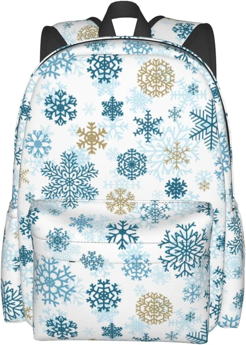 Christmas Snowflakes Golden Blue Backpack Casual Laptop Backpack Large Capacity Double Shoulder Bag Travel Daypack For Women Men