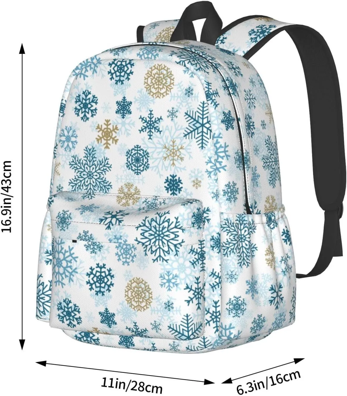 Christmas Snowflakes Golden Blue Backpack Casual Laptop Backpack Large Capacity Double Shoulder Bag Travel Daypack For Women Men