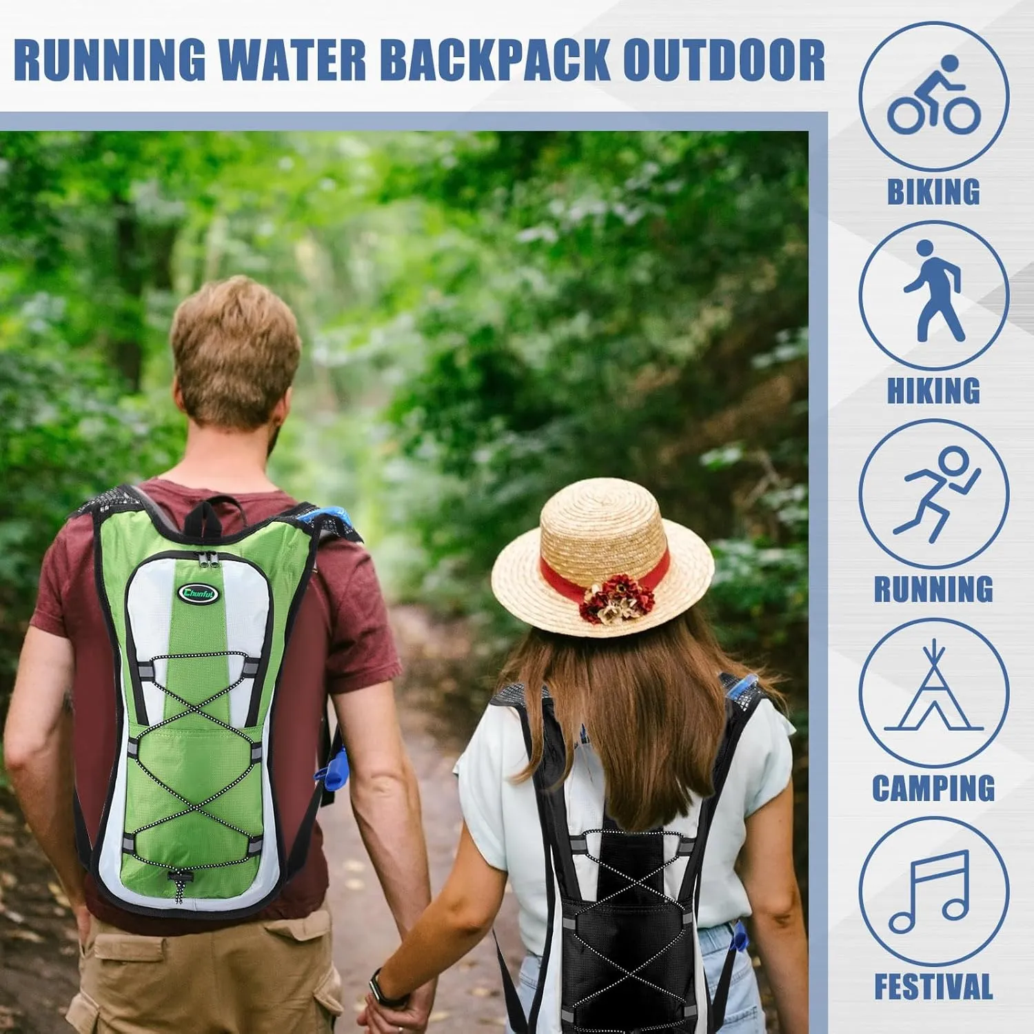 Chunful Hydration Backpack with 2L Water Bladder, Lightweight Hydration Pack Outdoor Water Backpack for Men Women Running Cycling Biking Climbing