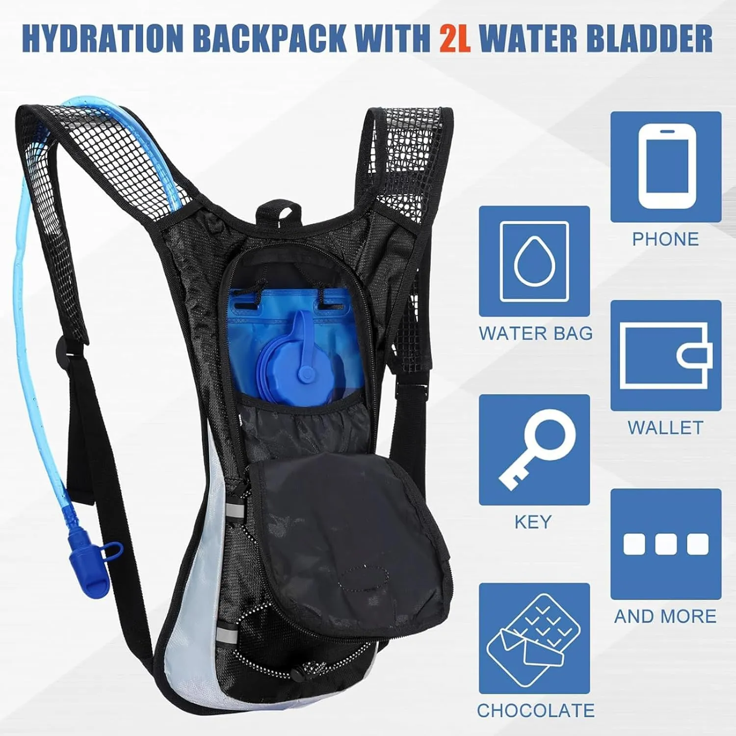 Chunful Hydration Backpack with 2L Water Bladder, Lightweight Hydration Pack Outdoor Water Backpack for Men Women Running Cycling Biking Climbing