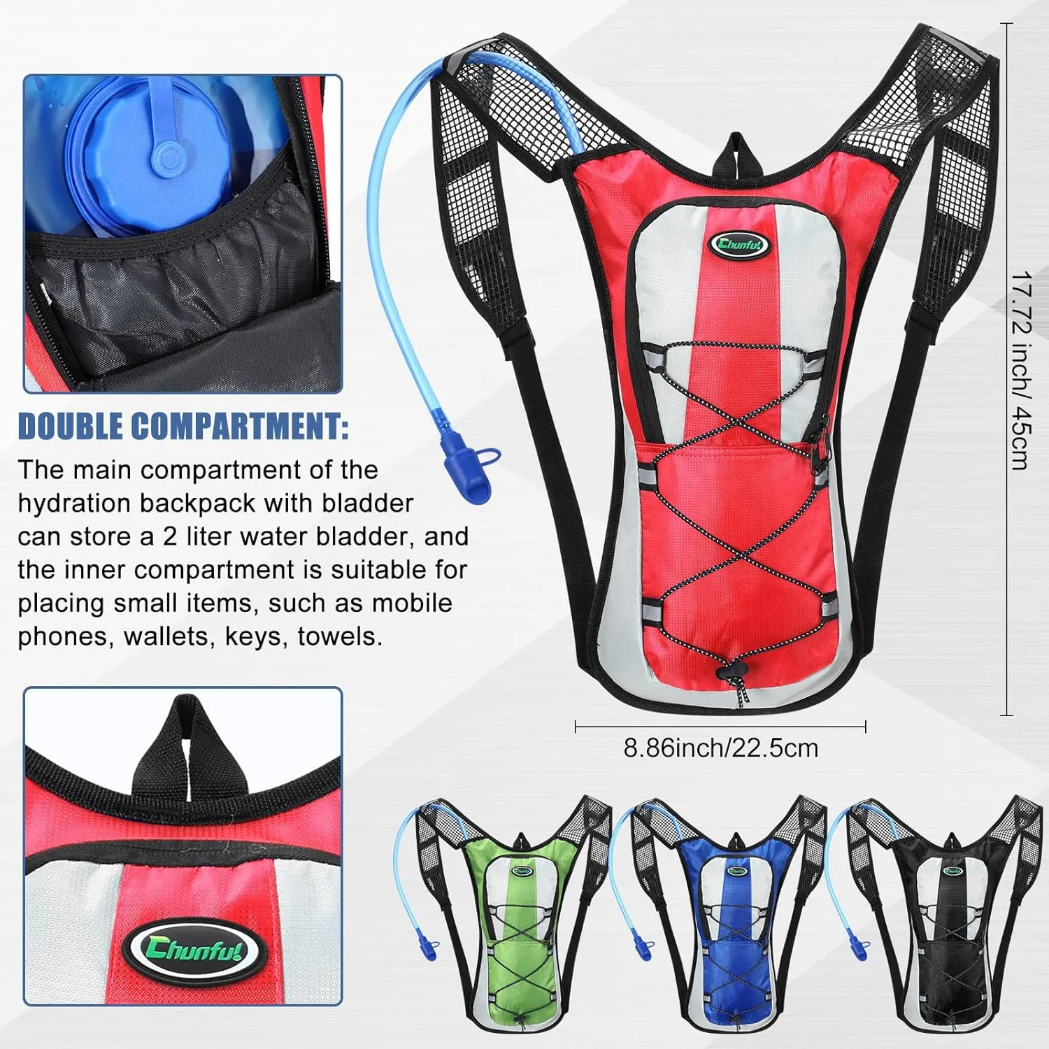 Chunful Hydration Backpack with 2L Water Bladder, Lightweight Hydration Pack Outdoor Water Backpack for Men Women Running Cycling Biking Climbing