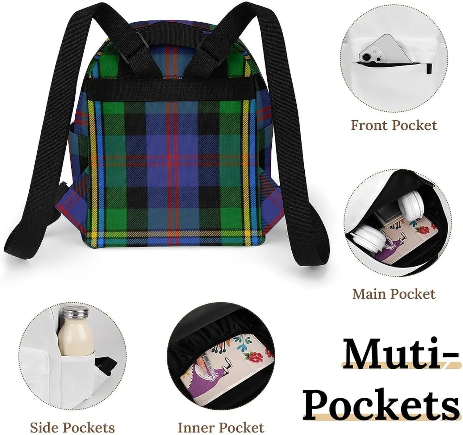 Clan Malcolm Tartan Large Capacity All Print Casual Women's Waterproof Backpack