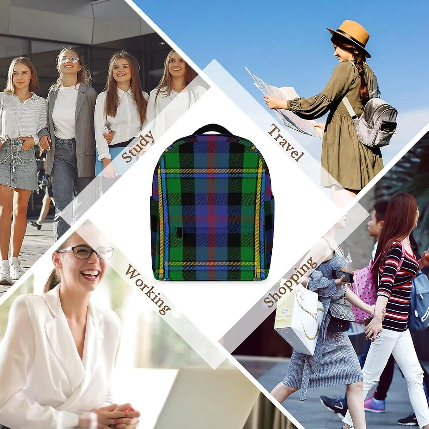 Clan Malcolm Tartan Large Capacity All Print Casual Women's Waterproof Backpack
