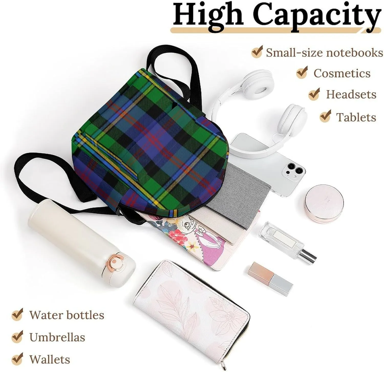 Clan Malcolm Tartan Large Capacity All Print Casual Women's Waterproof Backpack