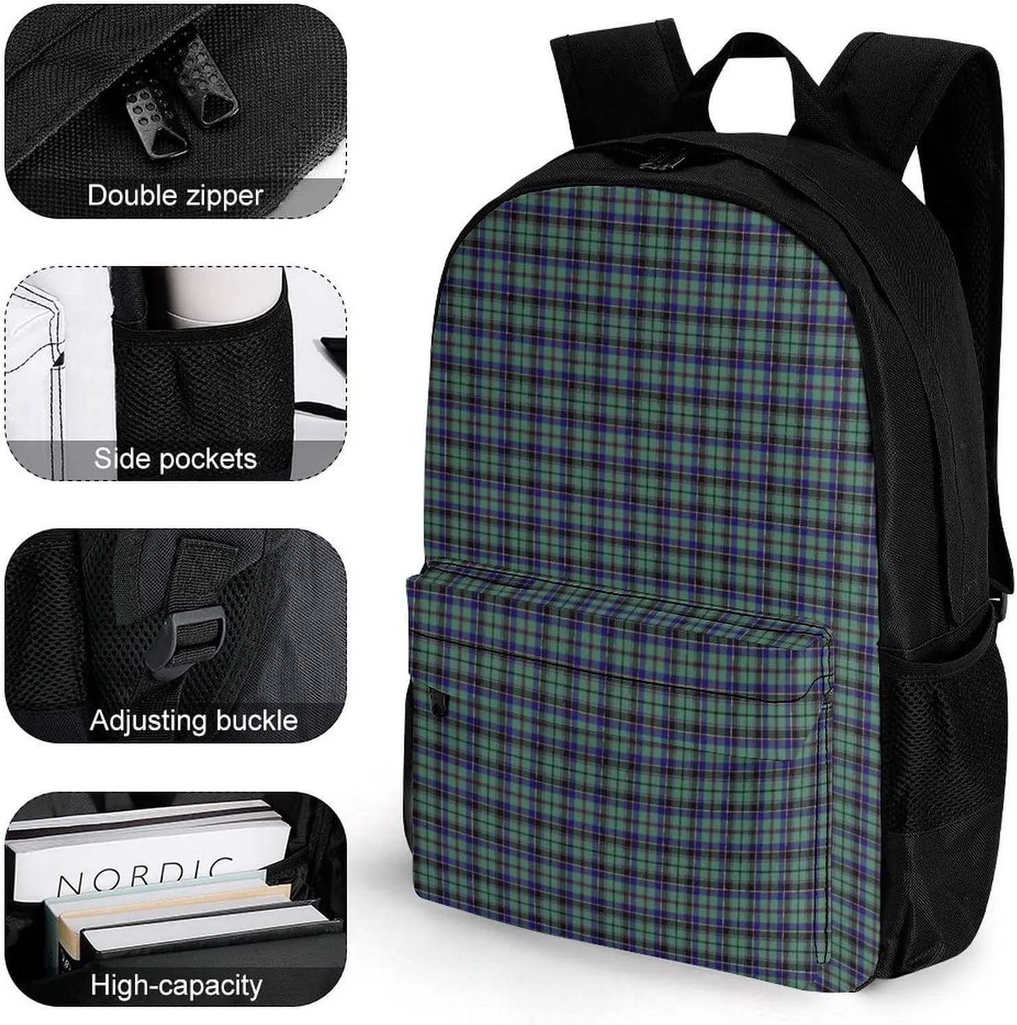 Clan Stevenson Tartan Large Capacity Fully Printed Backpack with Pockets Unisex