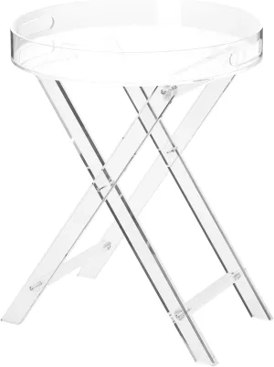 Clear Acrylic Small Folding Table,Round Tray Drink Table,for Office, Nightstand for Living Room and Bedroom,16x16 inch，20 inch high