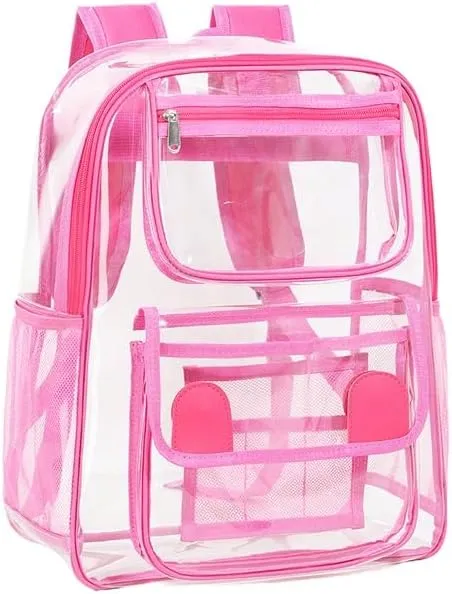 Clear Backpack Duty PVC Transparent Backpacks with Reinforced Strap Stitches & Large Capacity. (COLOR7,Large)