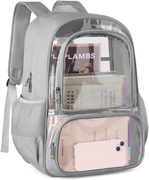 Clear Backpack, Fabric & PVC Transparent Backpack with Reinforced Strap for Women Men, Heavy Duty Transparent Bookbag, Large Capacity Clear Bag, Travel, X-Large Grey