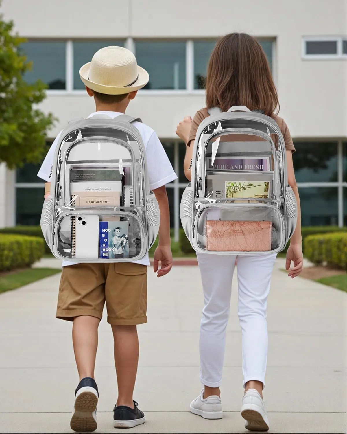 Clear Backpack, Fabric & PVC Transparent Backpack with Reinforced Strap for Women Men, Heavy Duty Transparent Bookbag, Large Capacity Clear Bag, Travel, X-Large Grey