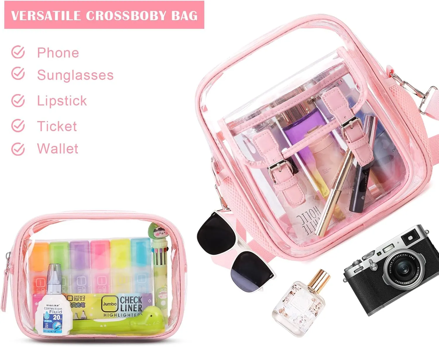 Clear Backpack Heavy Duty Thick - Clear Bookbag with Lunch Bag Set for School See Through PVC Transparent Backpacks for College Travel Work Girls Women (Pink)