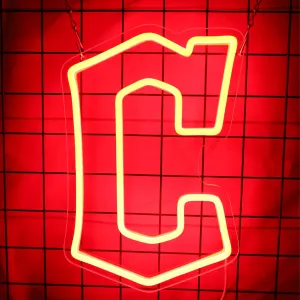 Cleveland Guard Neon Sign for Sports Studio Baseball Neon Light LED Team Sign for Sports Fans Man Cave Wall Decor University Dormitory Decoration USB Powered Dimmable 8.7"*13