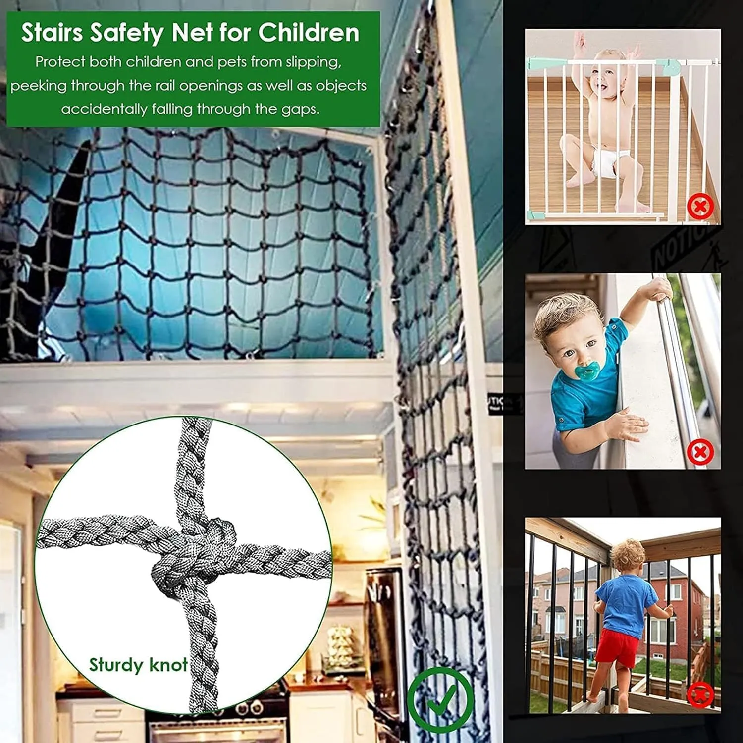 Climbing Net - Climbing Cargo Net for Outdoor, Backyard Playground Climbing Frame Net, Durable Polyamide Rope Ladder for Balcony Railing Protection, Military Style Obstacle Course.,1.5m*1m